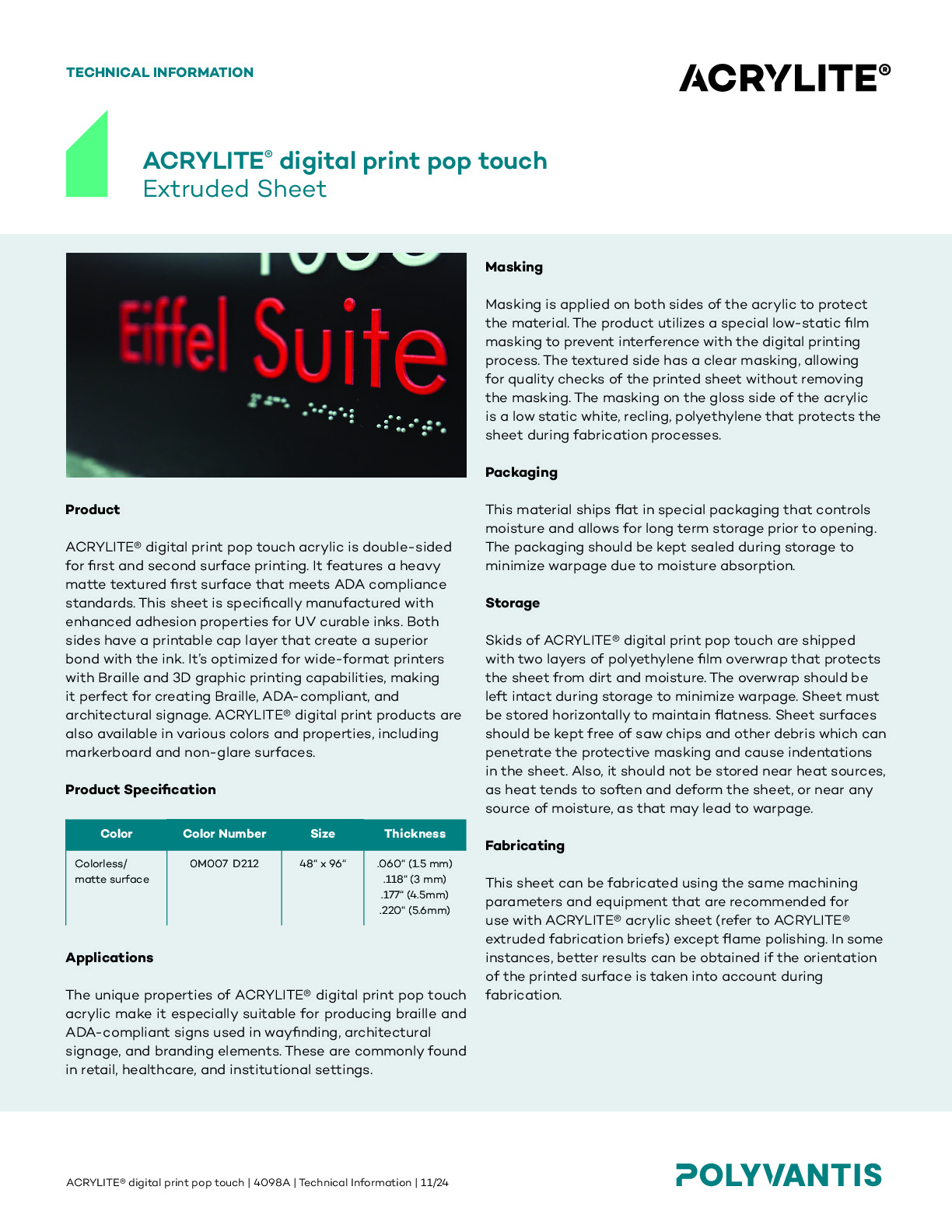 ACRYLITE® Digital Print Pop Touch Technical Information
