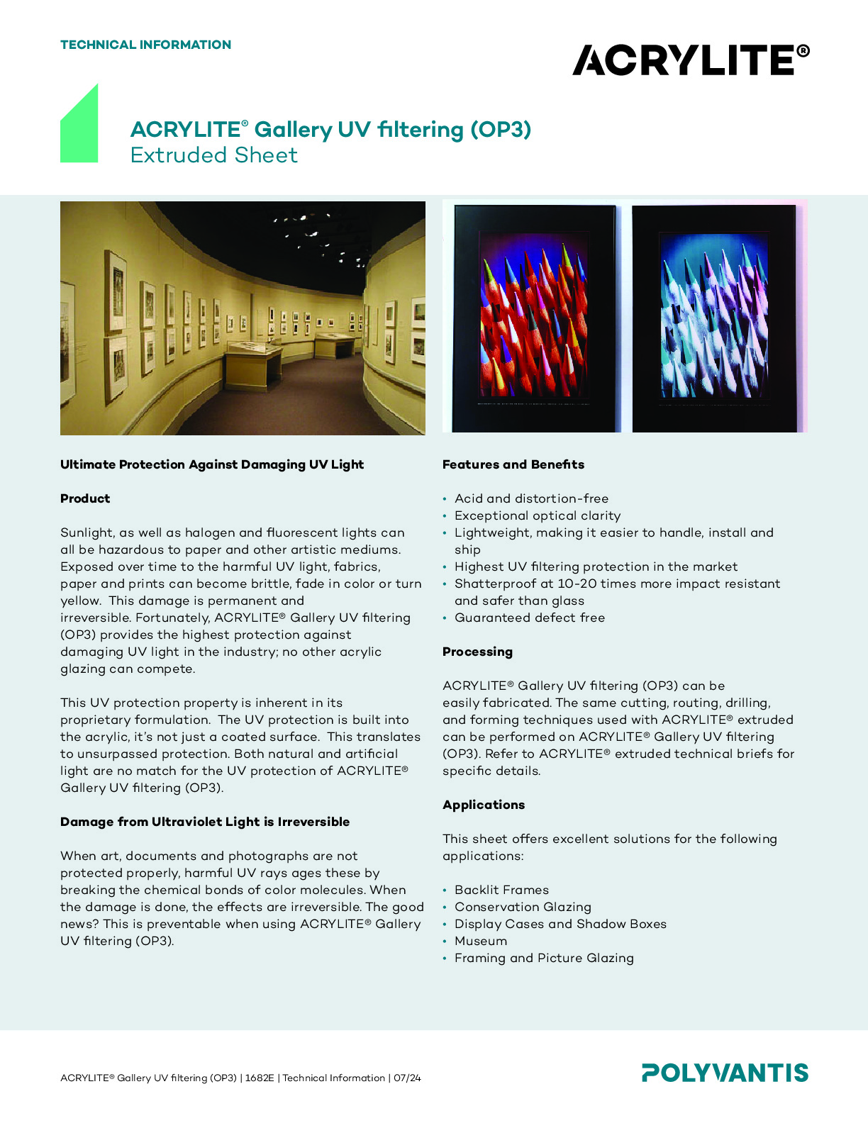 ACRYLITE® Gallery UV Filtering OP3 Technical Information