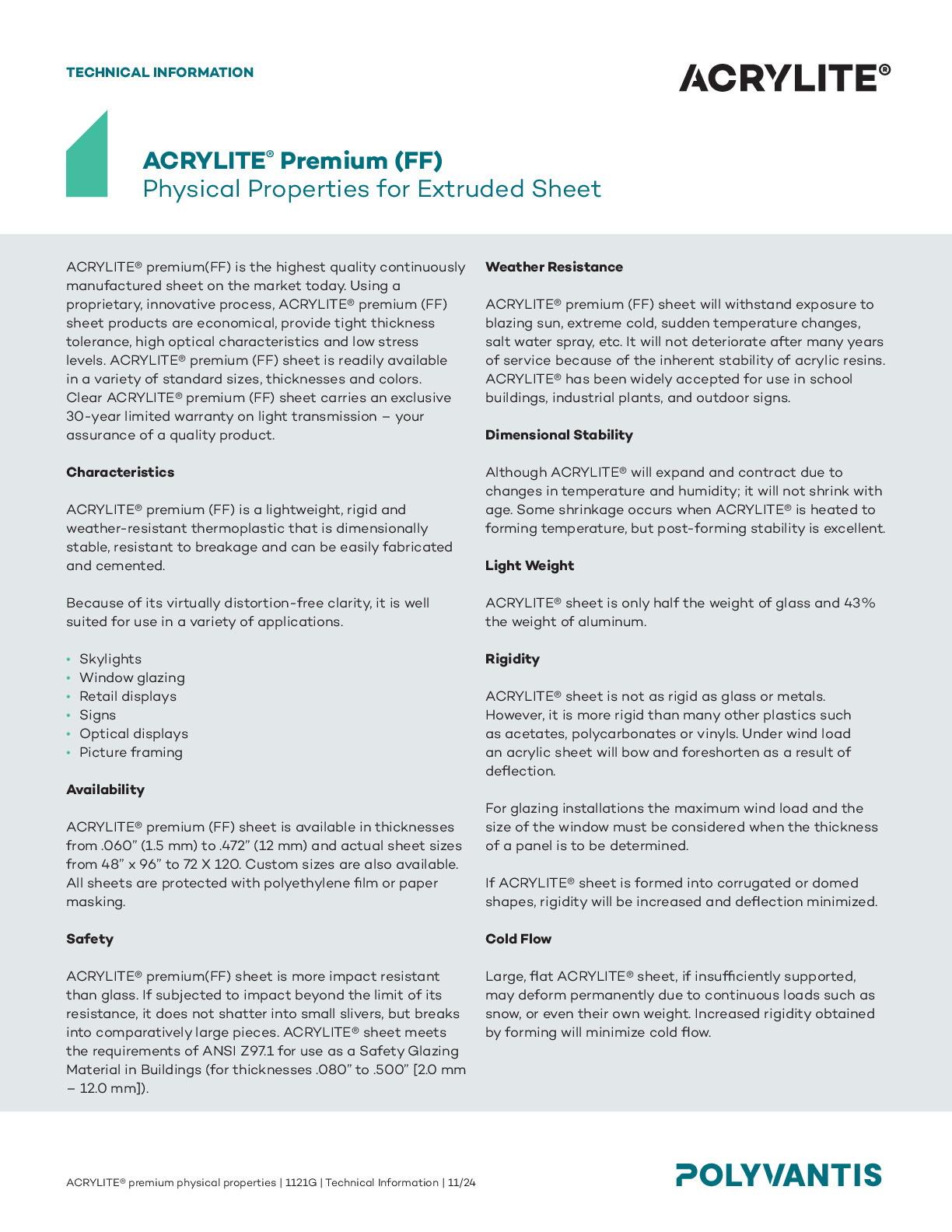 ACRYLITE® Premium (FF) Technical Information