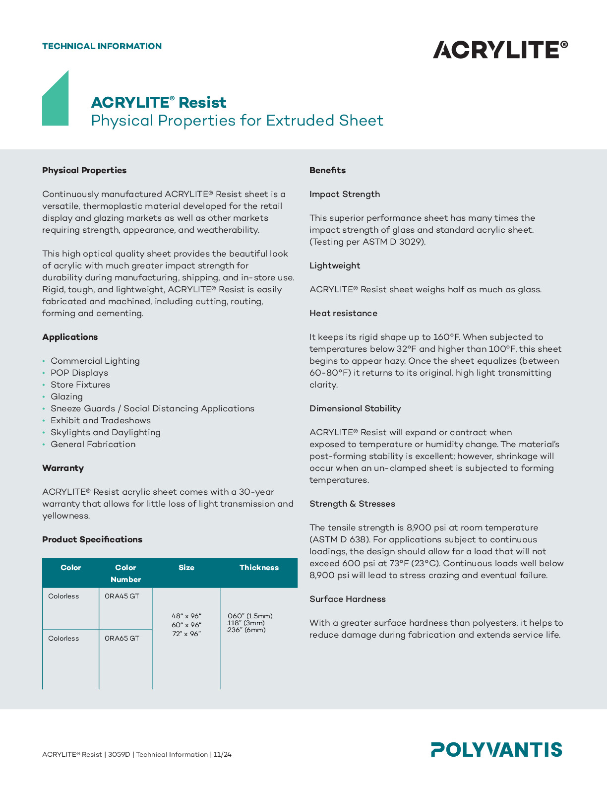ACRYLITE® Resist Technical Information