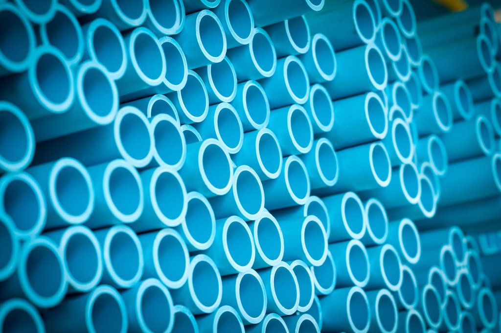 blue plastic pipes